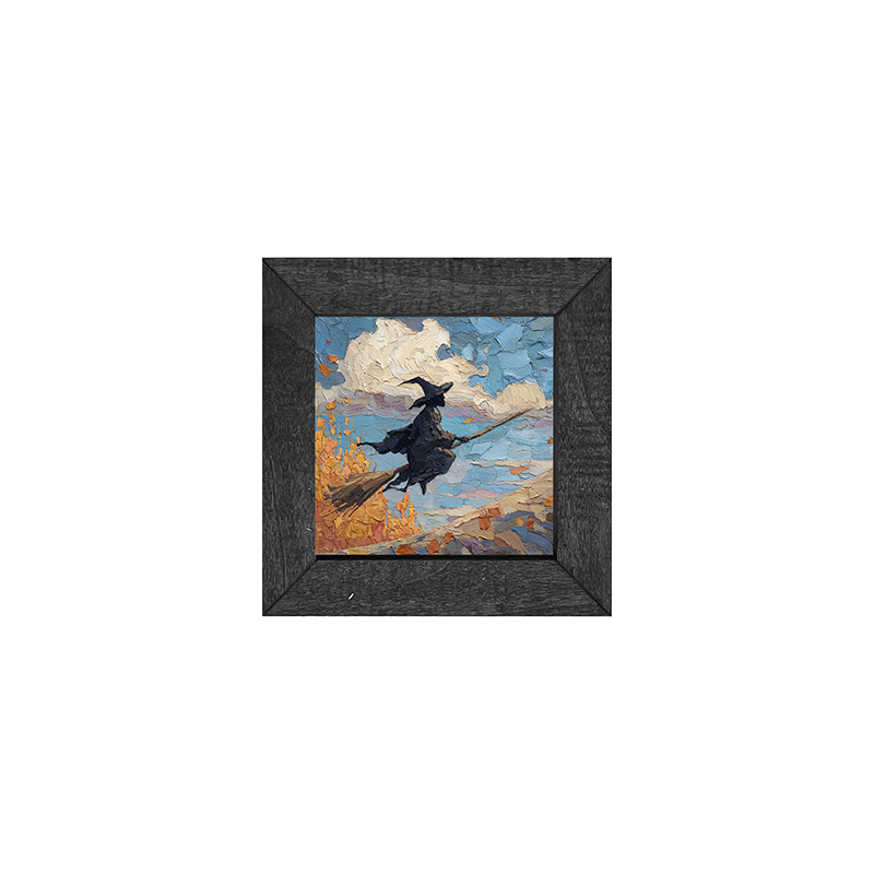 Flying Witch with Clouds - Square Frame