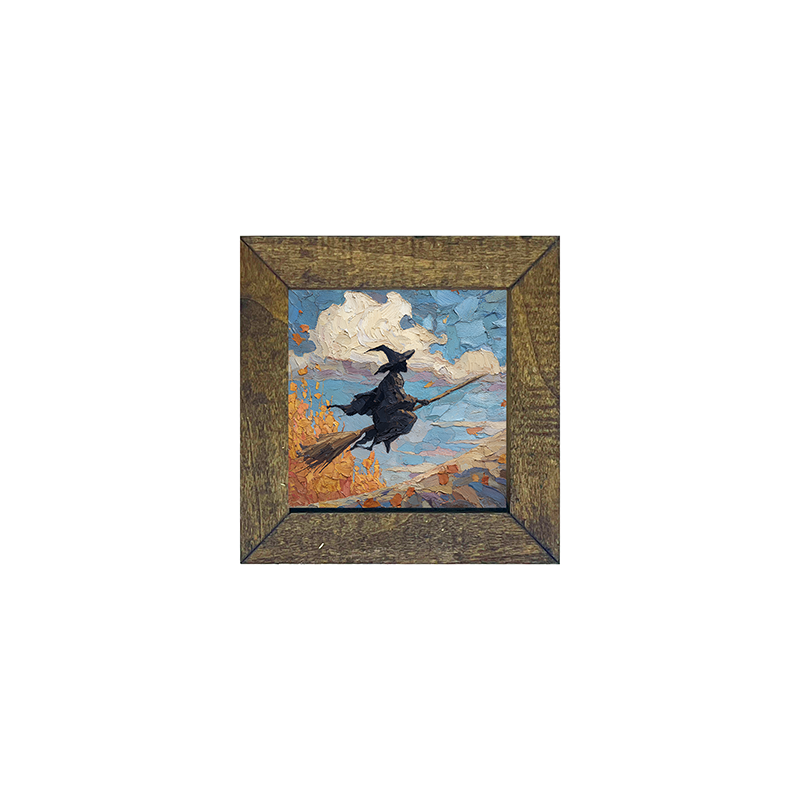 Flying Witch with Clouds - Square Frame