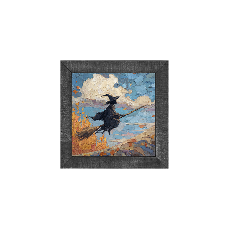 Flying Witch with Clouds - Square Frame