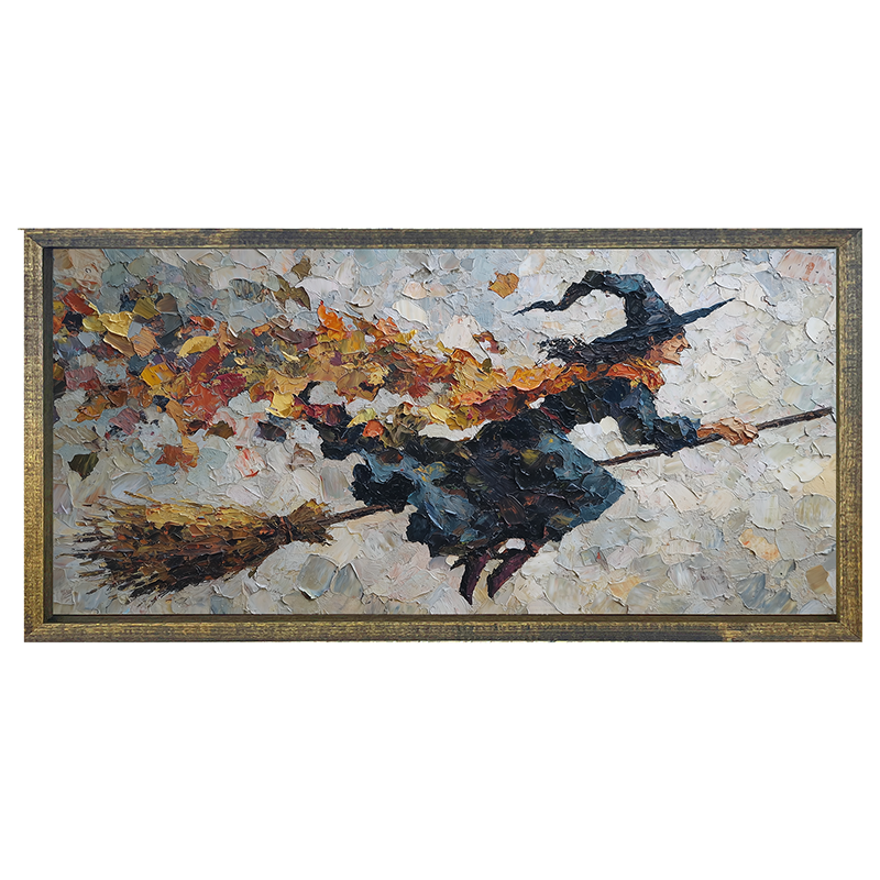 Flying Witch with Leaves - Horizontal Frame