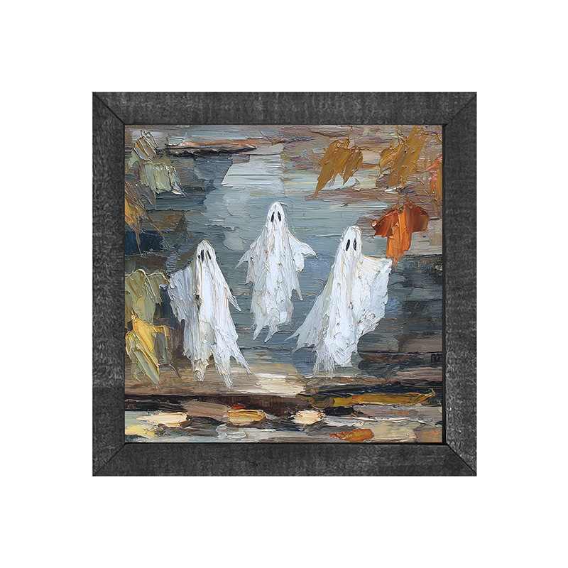 Three Ghosts Floating with Leaves - Square Frame