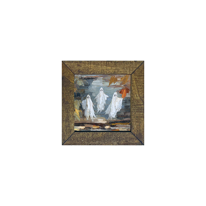 Three Ghosts Floating with Leaves - Square Frame