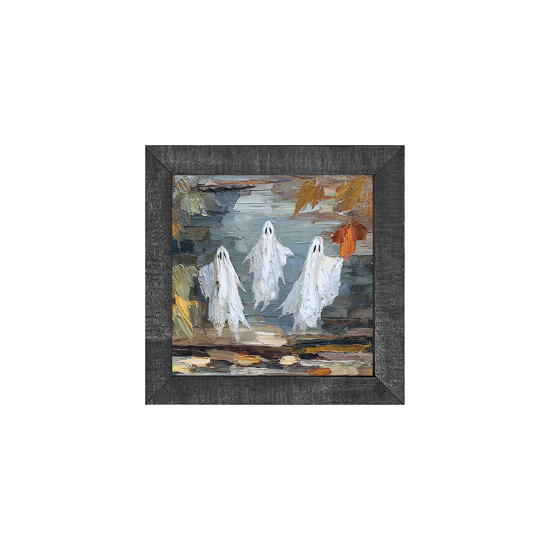 Three Ghosts Floating with Leaves - Square Frame