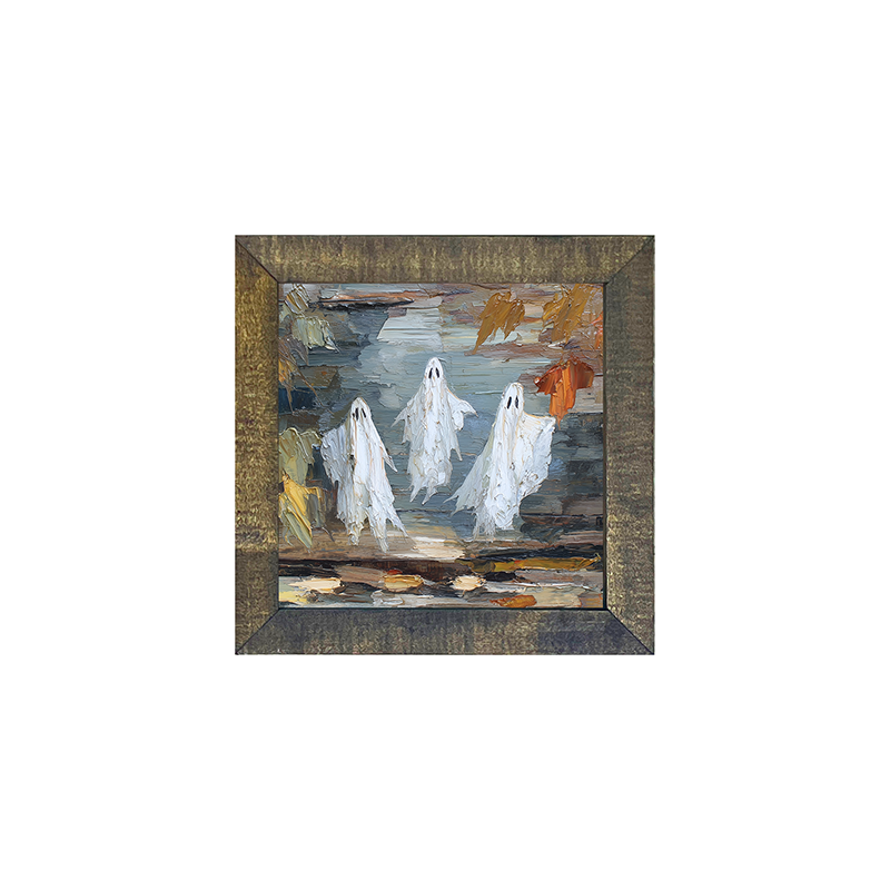 Three Ghosts Floating with Leaves - Square Frame