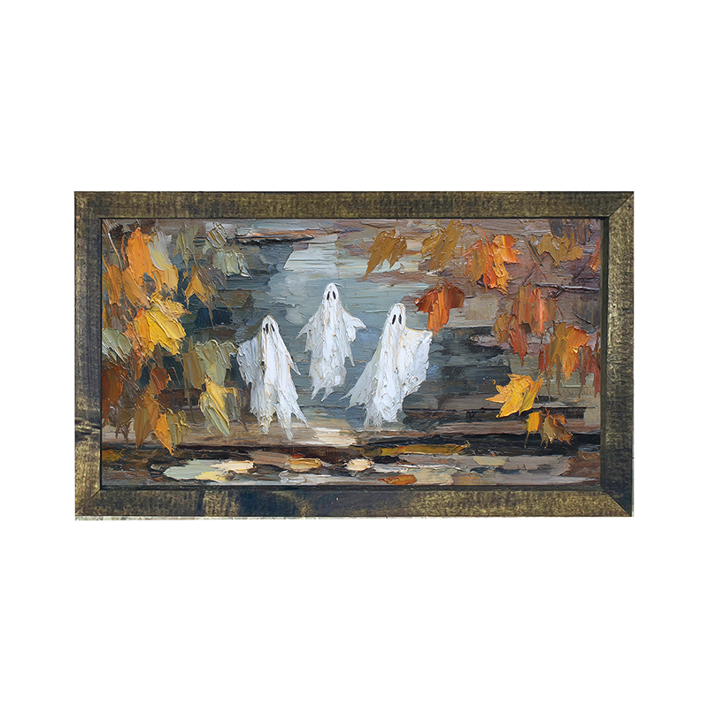 Three Ghosts Floating with Leaves - Horizontal Frame