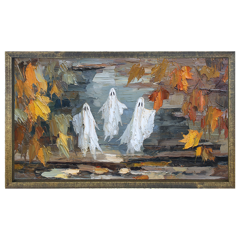 Three Ghosts Floating with Leaves - Horizontal Frame