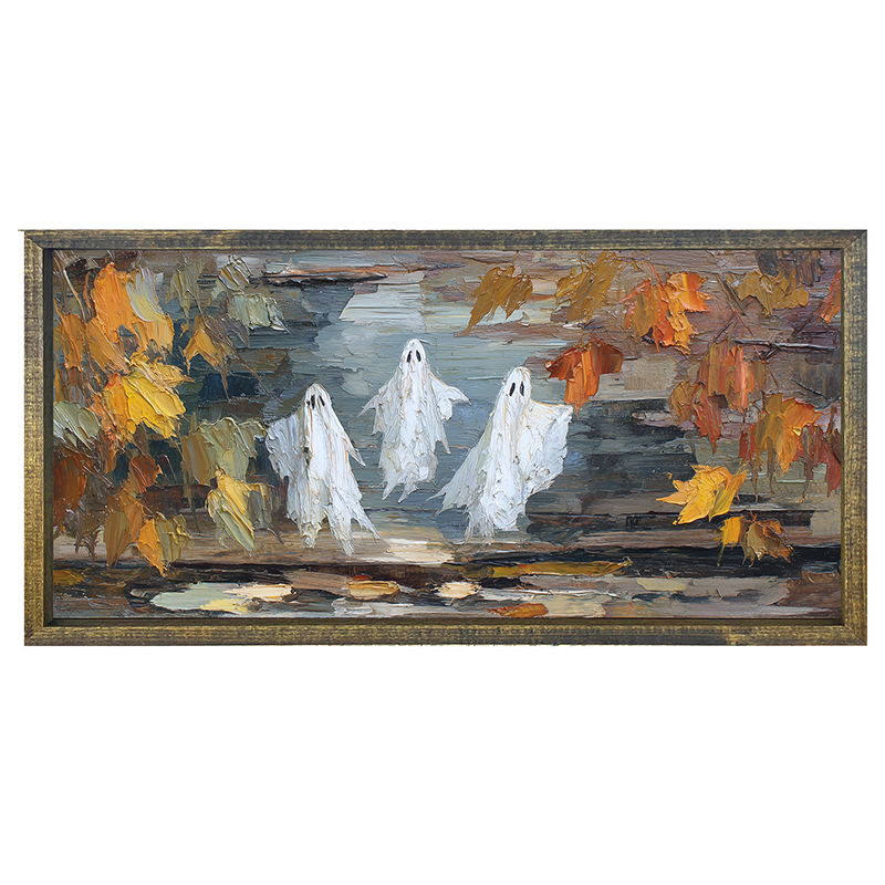 Three Ghosts Floating with Leaves - Horizontal Frame