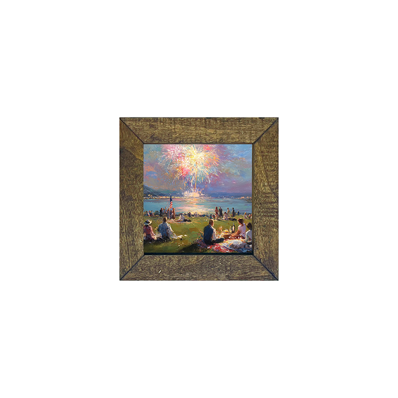 Fireworks and families at the lake - Square Frame