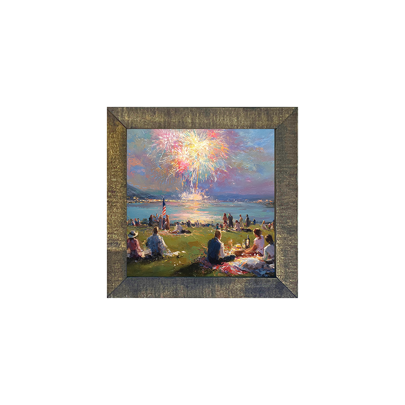 Fireworks and families at the lake - Square Frame