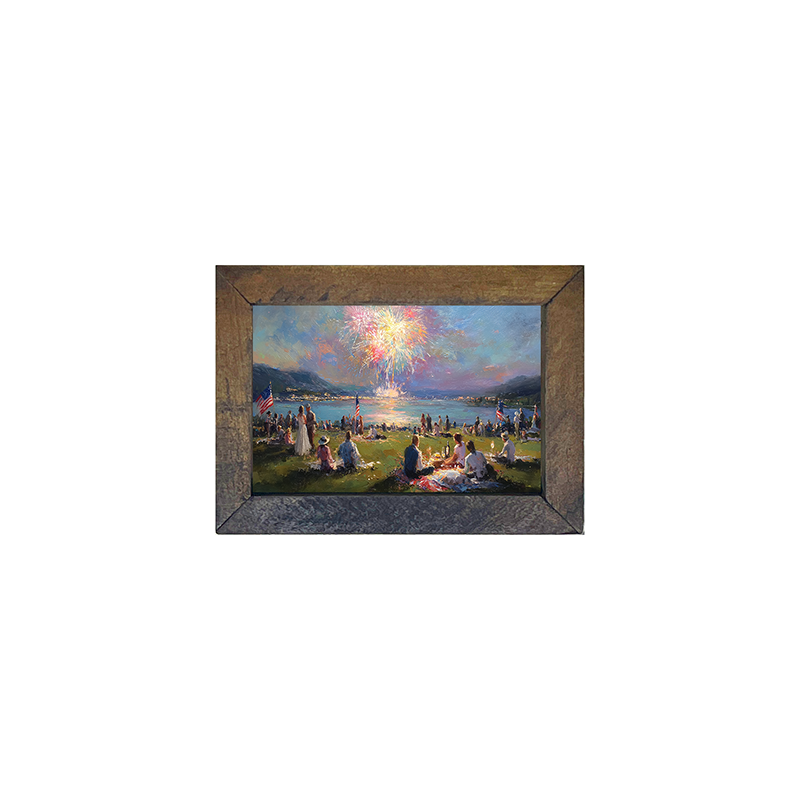 Fireworks and families at the lake - Horizontal Frame