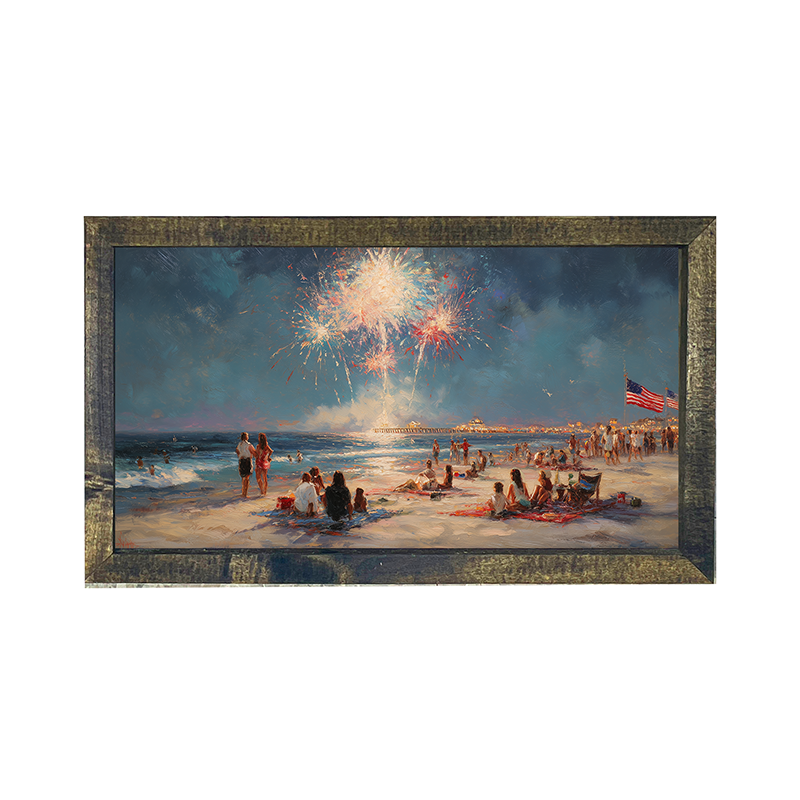 Fireworks and families at the Beach - Horizontal Frame