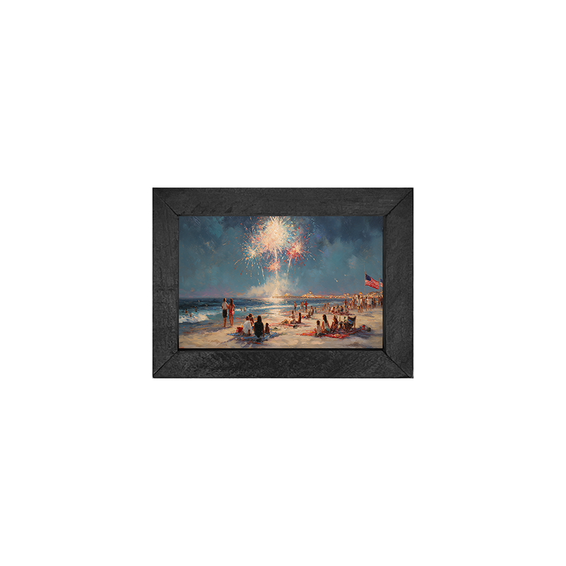 Fireworks and families at the Beach - Horizontal Frame