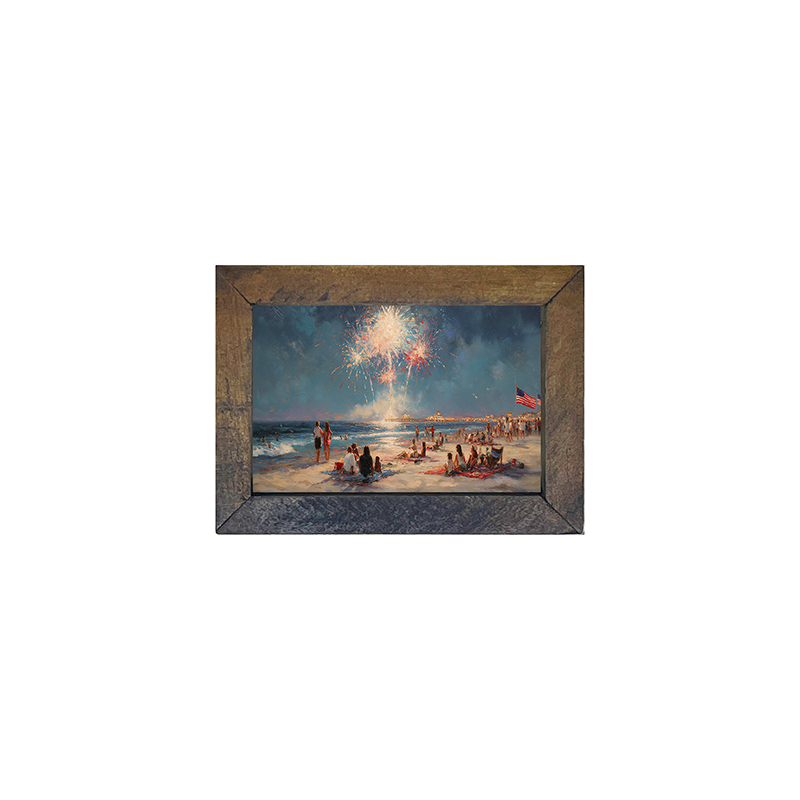 Fireworks and families at the Beach - Horizontal Frame