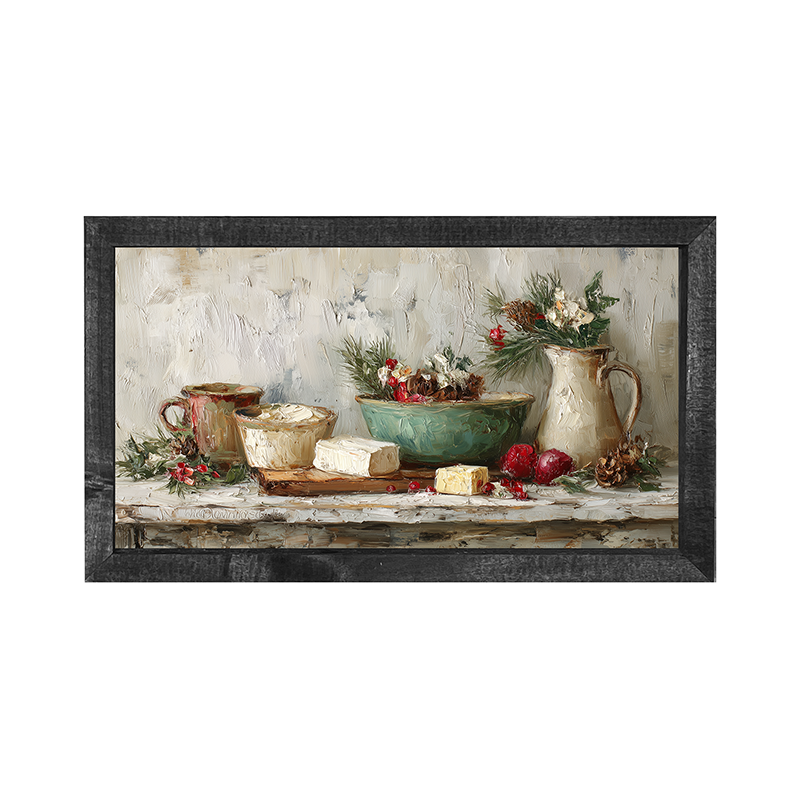 Sideboard Still Life - Pine Sprigs and Crockery - Horizontal Frame