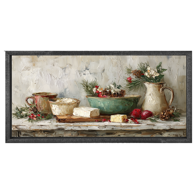 Sideboard Still Life - Pine Sprigs and Crockery - Horizontal Frame