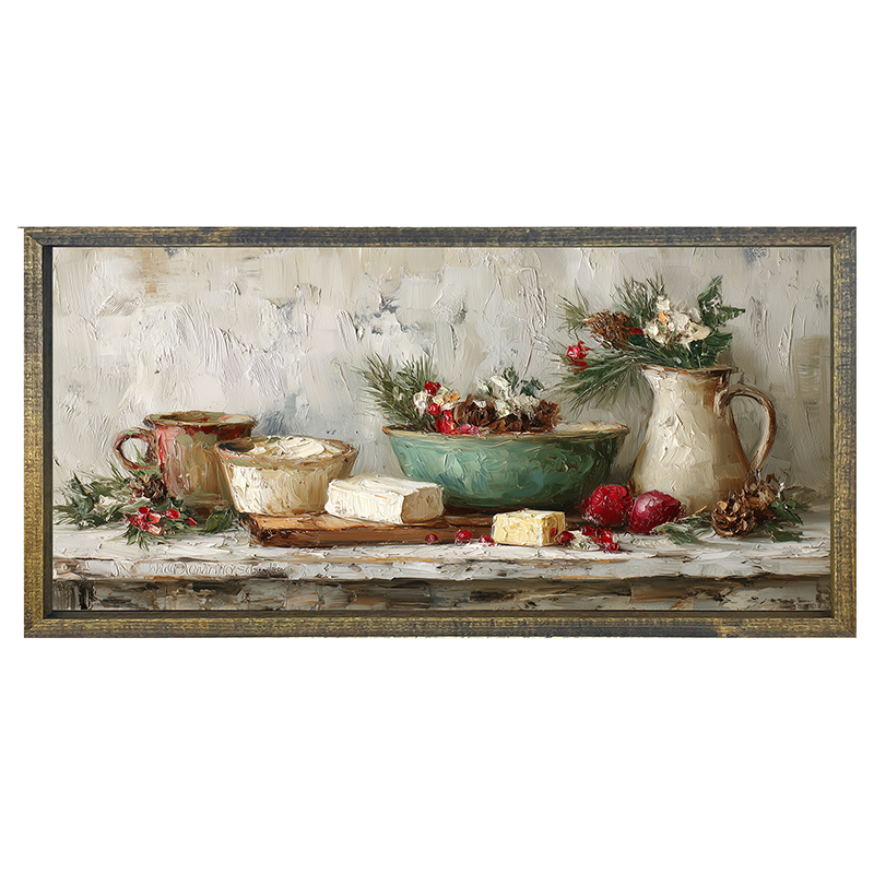 Sideboard Still Life - Pine Sprigs and Crockery - Horizontal Frame
