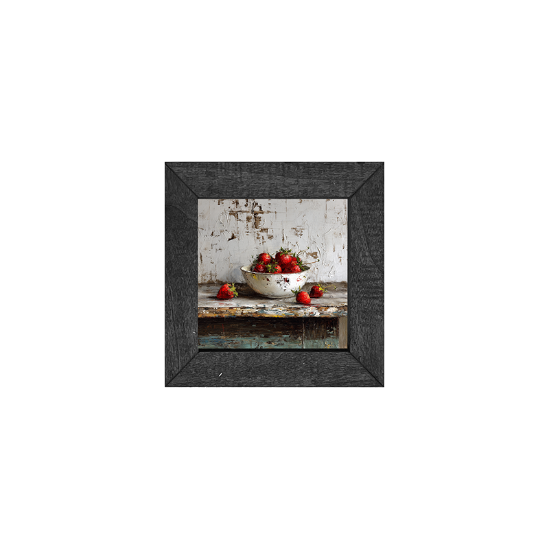 Sideboard Still Life - Rustic Blue Table with Strawberries - Square Frame