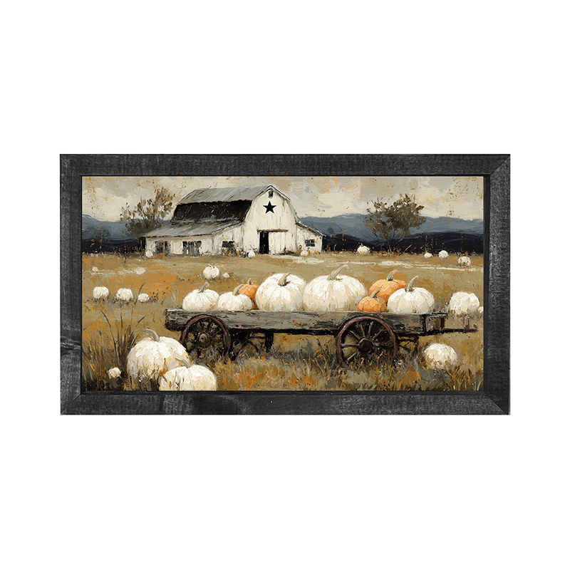 Pumpkin Wagon near Barn - Horizontal Frame
