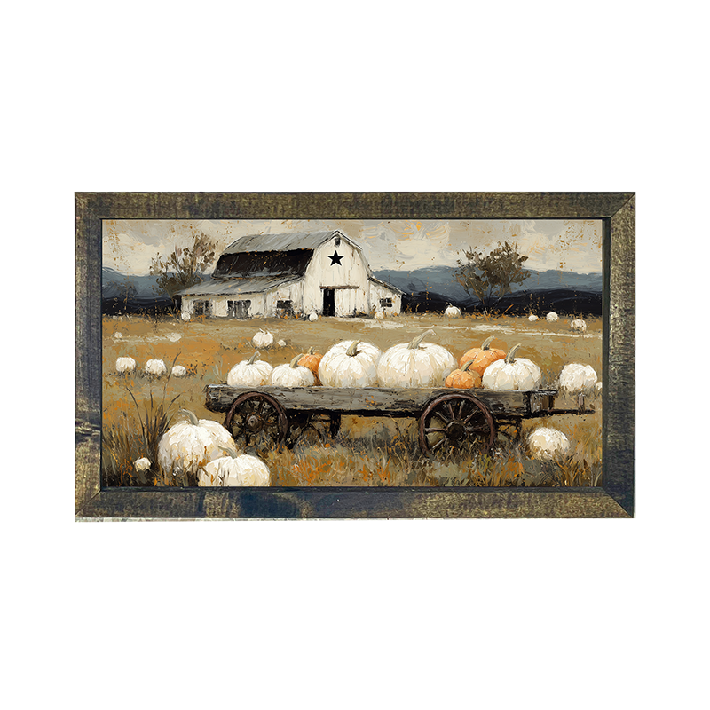 Pumpkin Wagon near Barn - Horizontal Frame