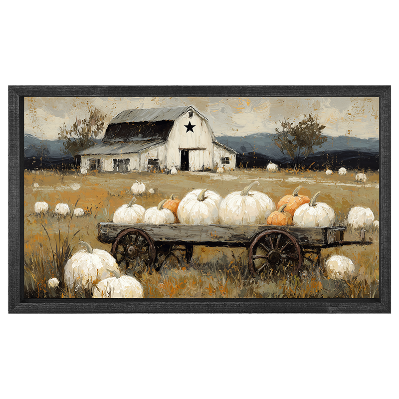 Pumpkin Wagon near Barn - Horizontal Frame