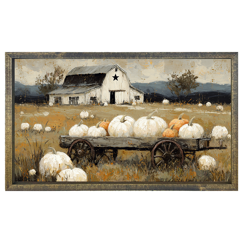 Pumpkin Wagon near Barn - Horizontal Frame