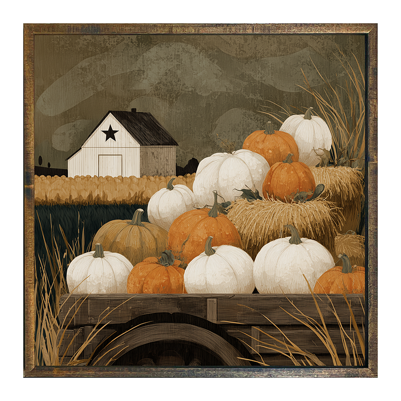 Rustic Wagon with Pumpkins - Square
