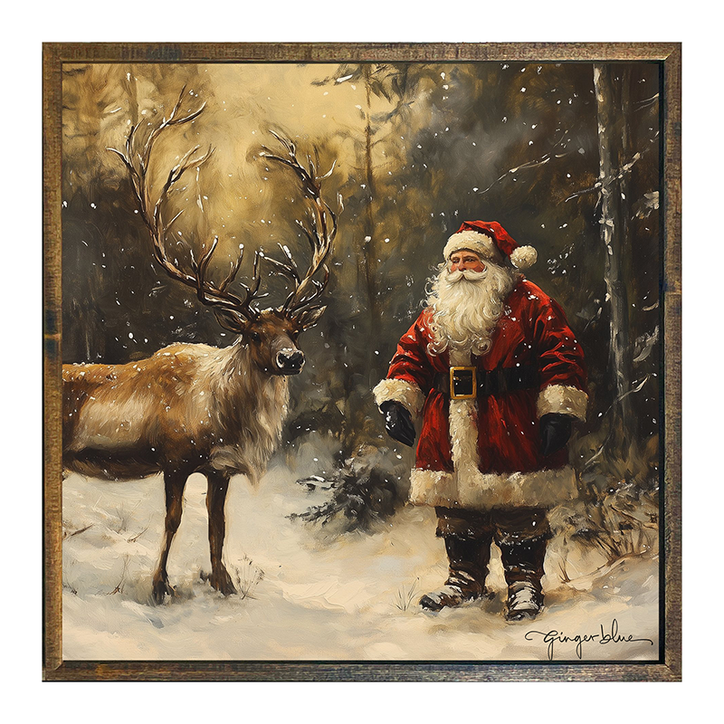 Santa with Reindeer in Forest