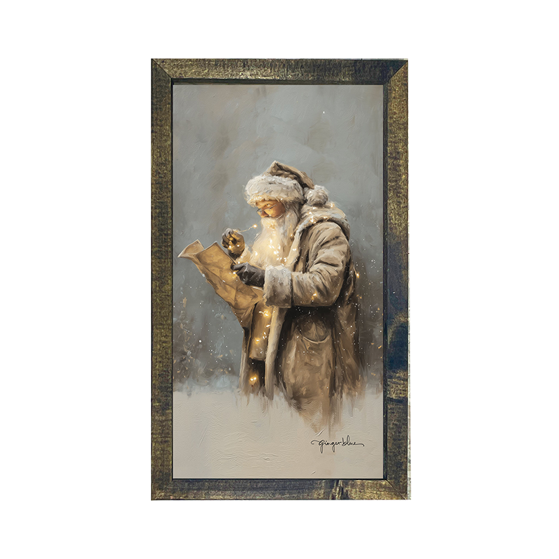 Santa Reading his list with Christmas Lights - Vertical Frame