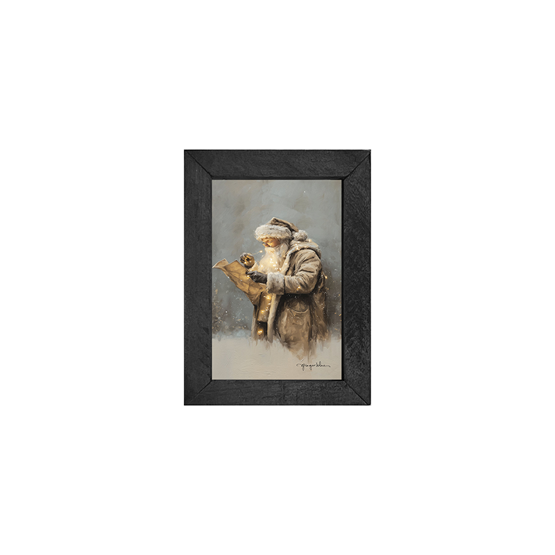 Santa Reading his list with Christmas Lights - Vertical Frame