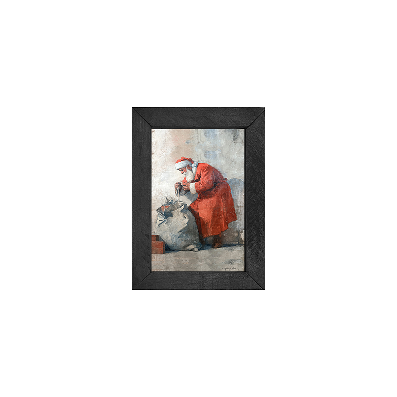 Santa Opening a Bag of Presents - Vertical Frame