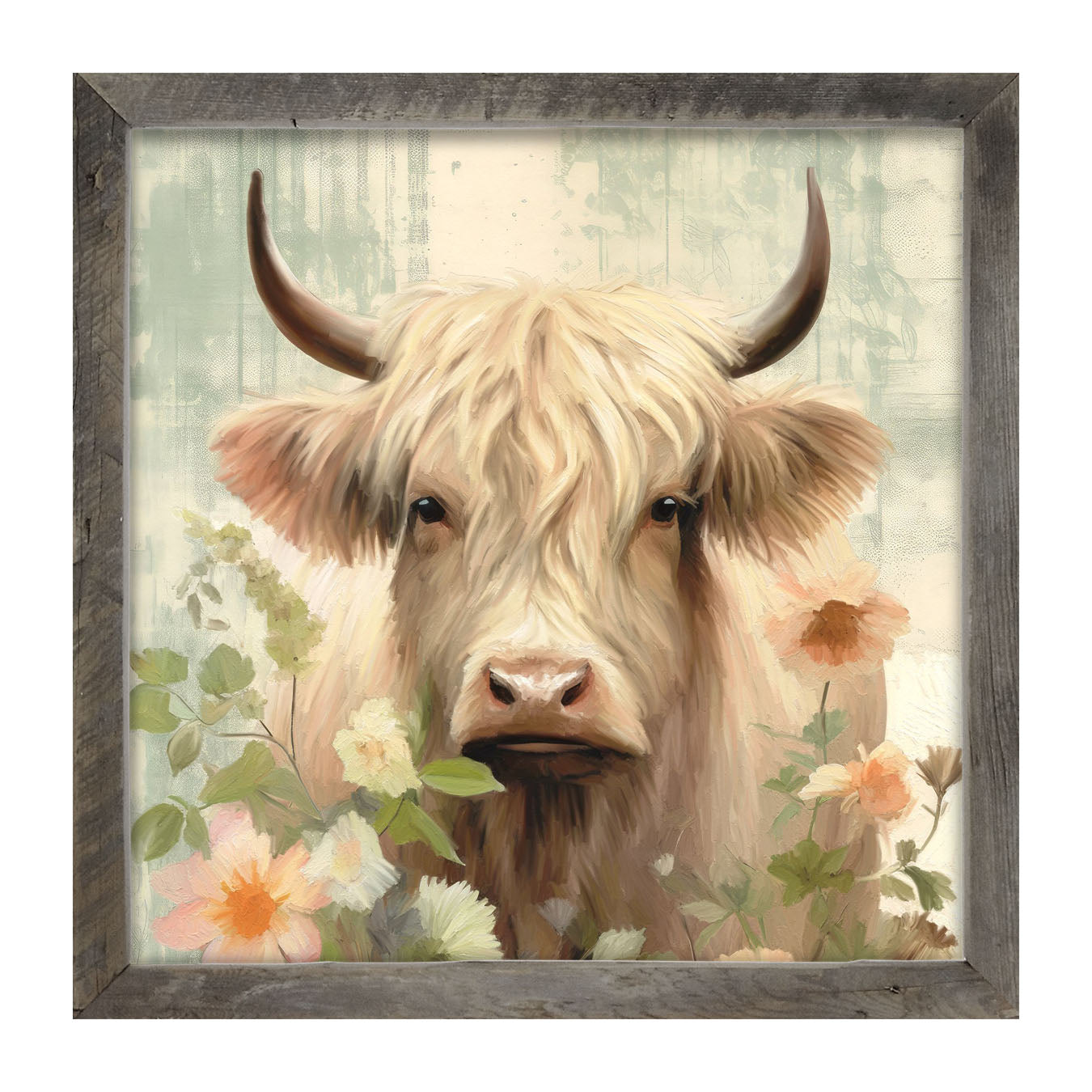 White Highland cow with flowers