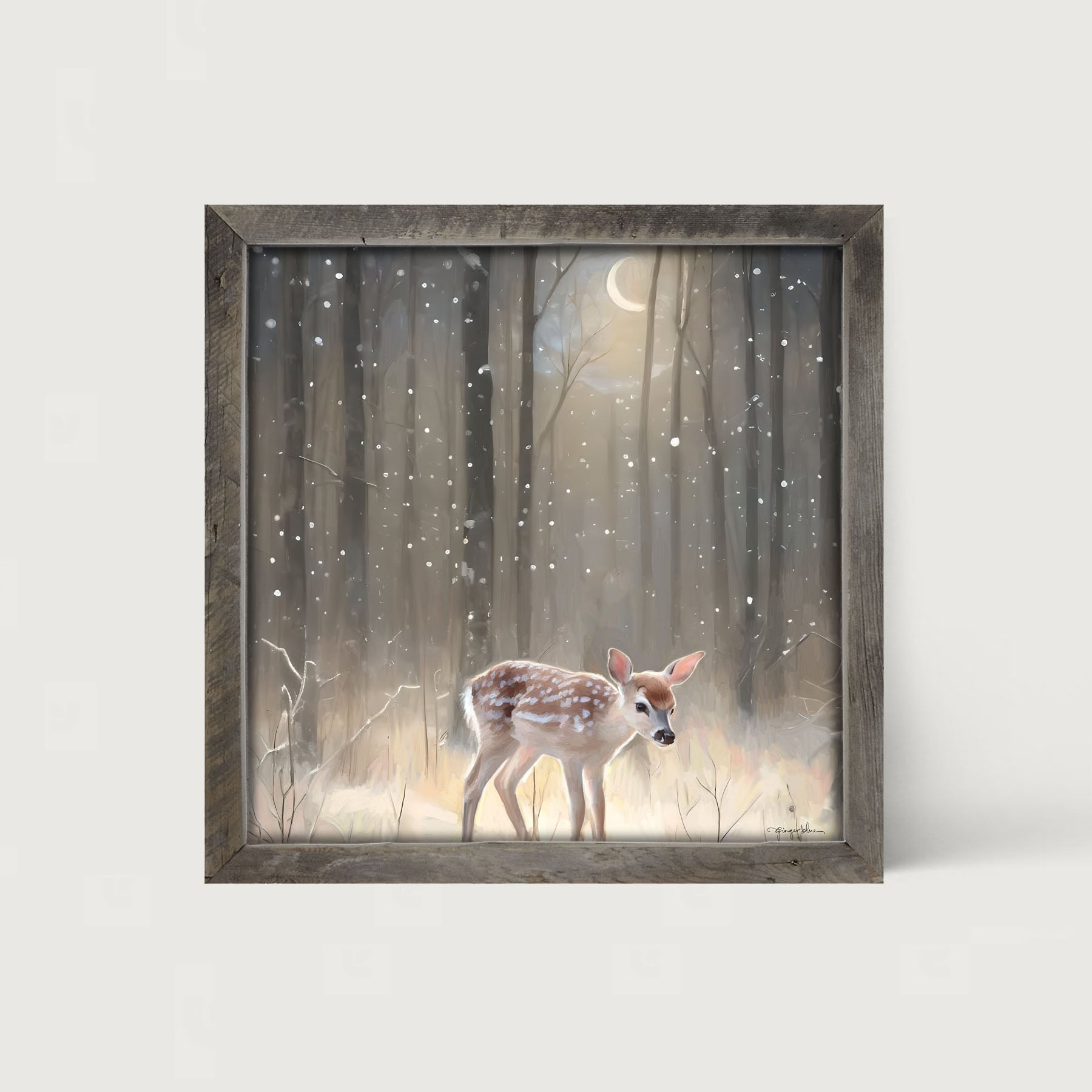Snowy Deer - Framed art