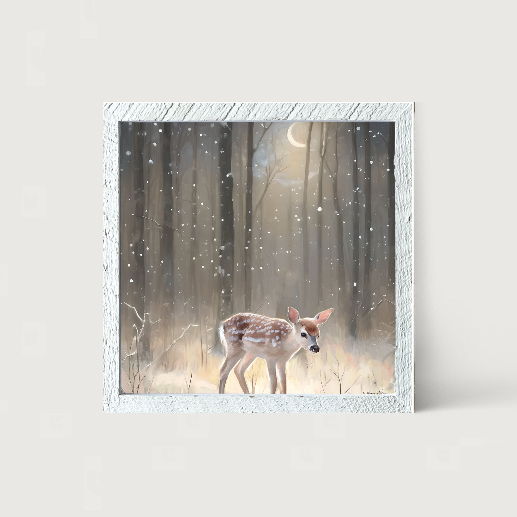 Snowy Deer - Framed art