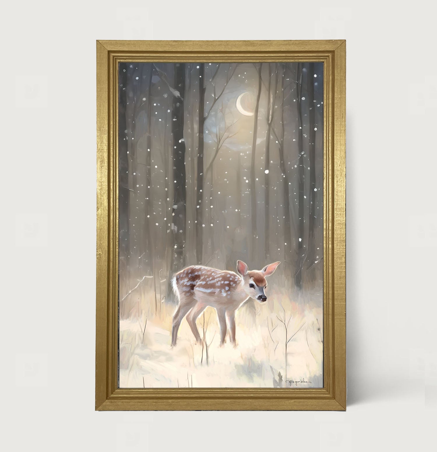 Snowy Deer - Framed art