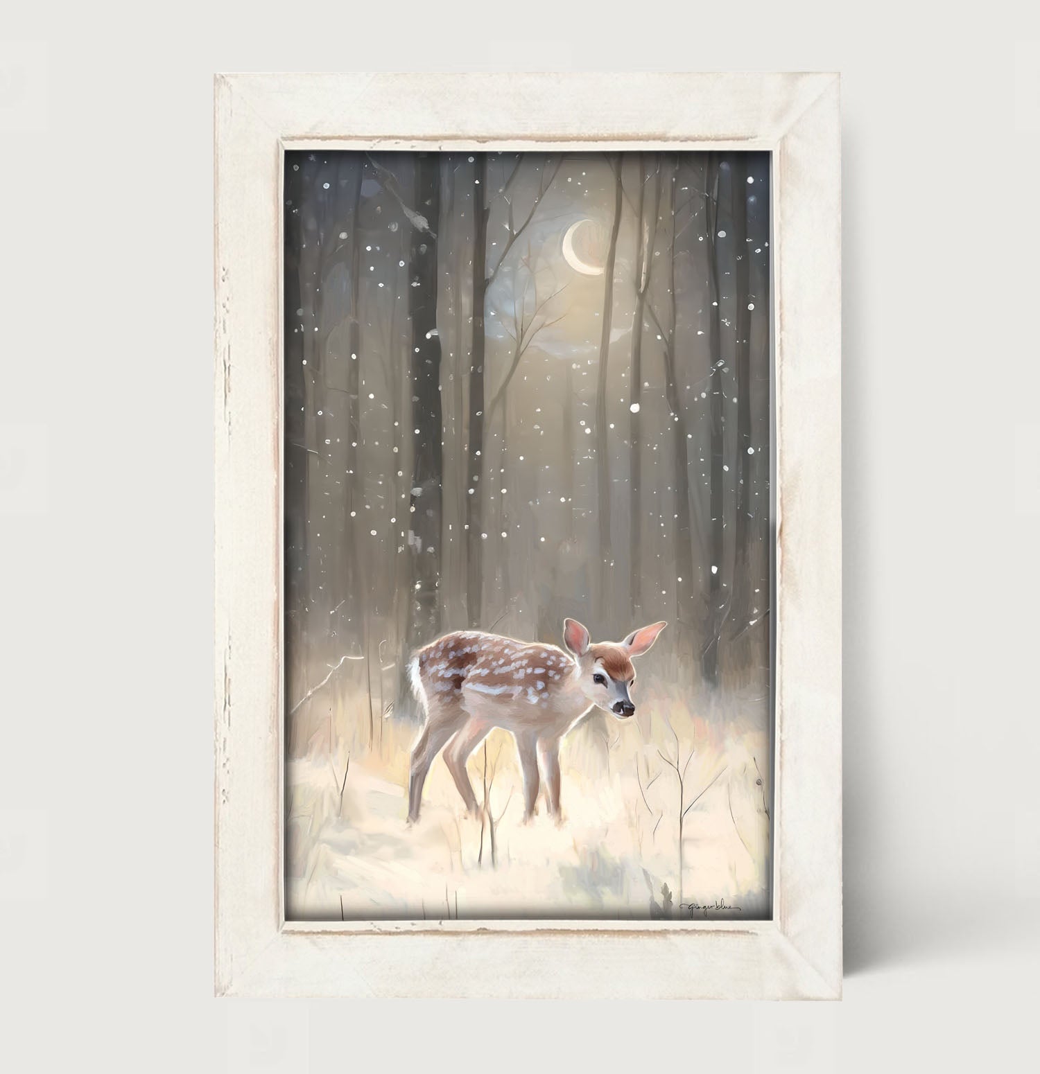 Snowy Deer - Framed art