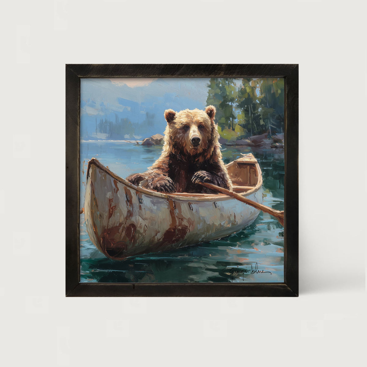 Brown Bear Rowing a Canoe