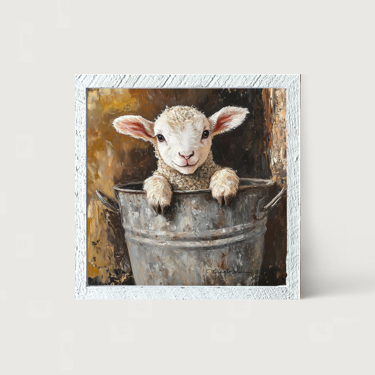 Baby Lamb in Metal Bucket