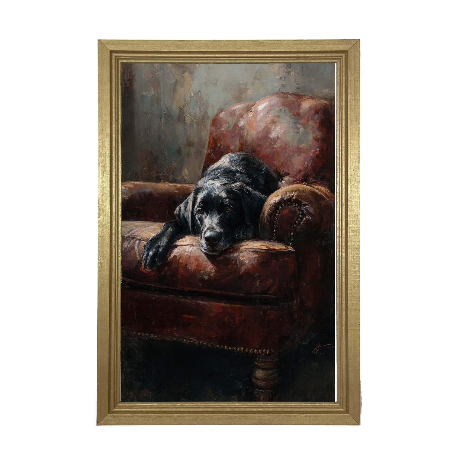 Armchair with Black Lab - Framed Art