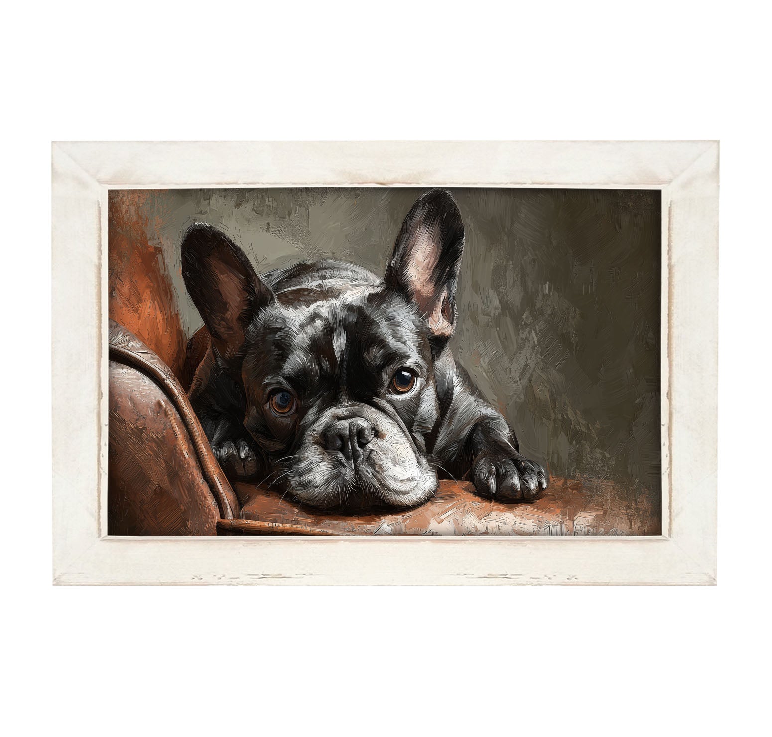 Armchair with Black French Bulldog - Framed Art