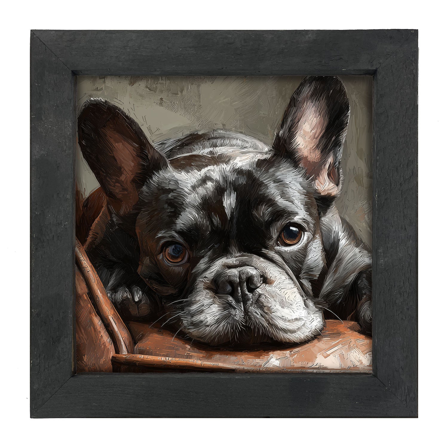 Armchair with Black French Bulldog - Framed Art