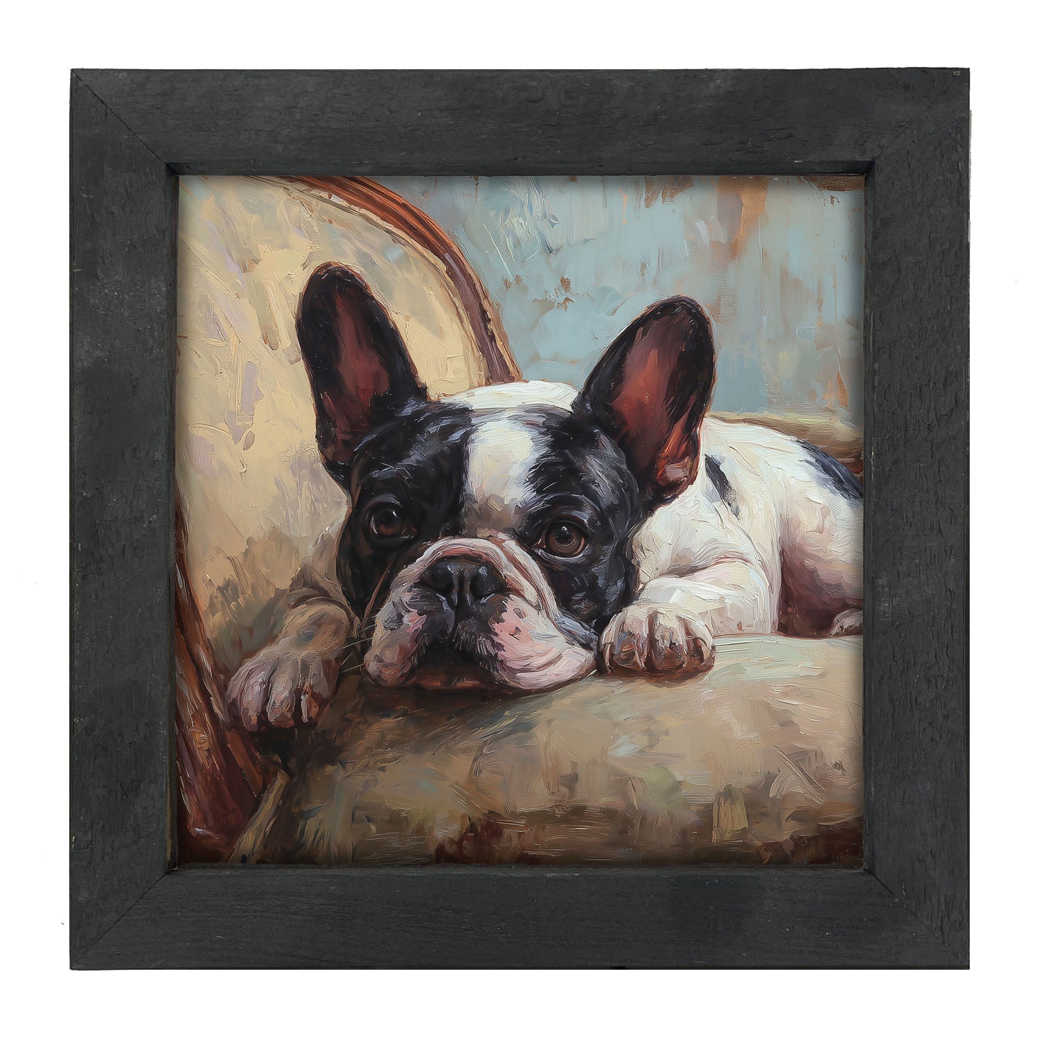 Armchair with Black and White French Bulldog - Framed Art