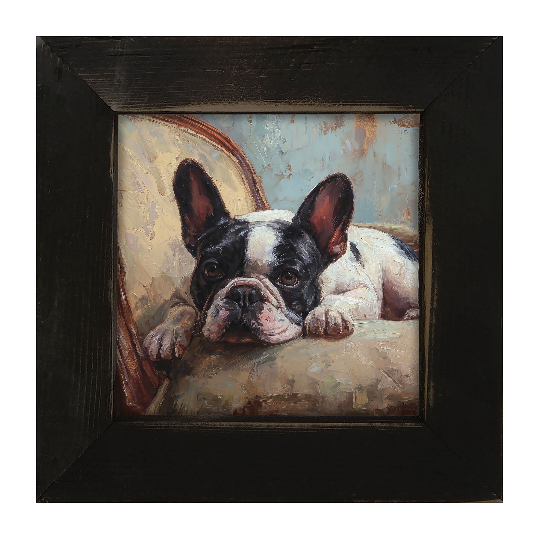 Armchair with Black and White French Bulldog - Framed Art