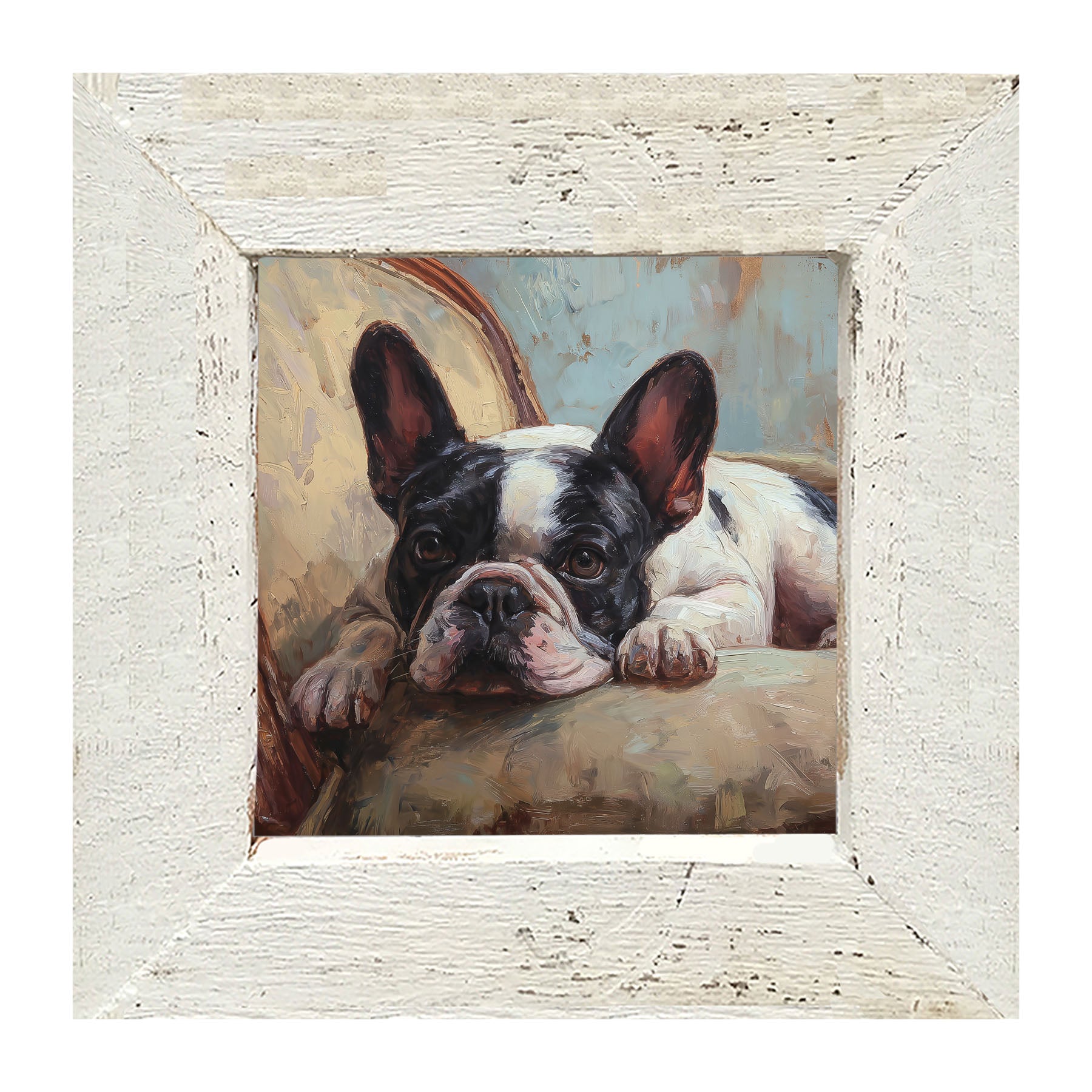 Armchair with Black and White French Bulldog - Framed Art