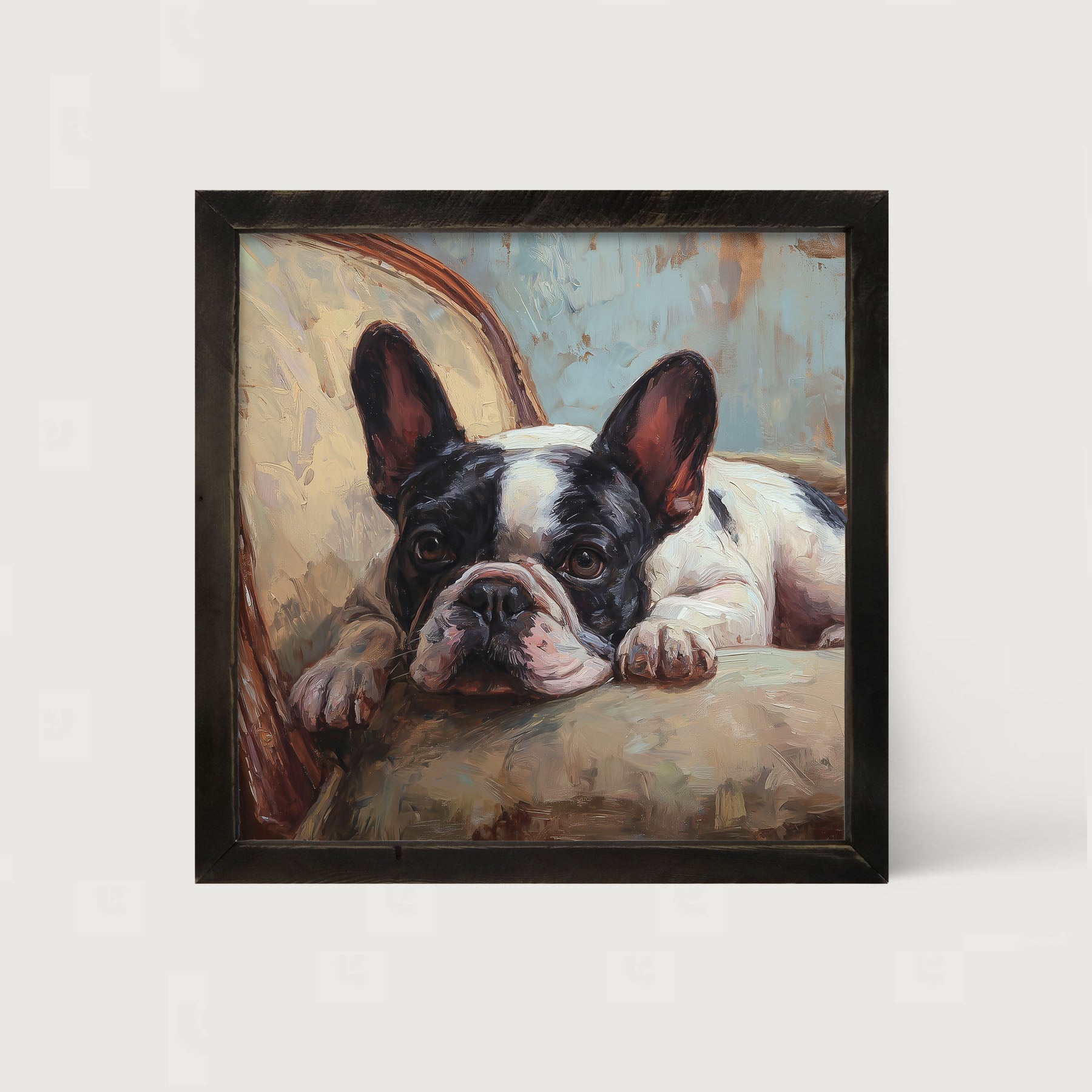 Armchair with Black and White French Bulldog - Framed Art