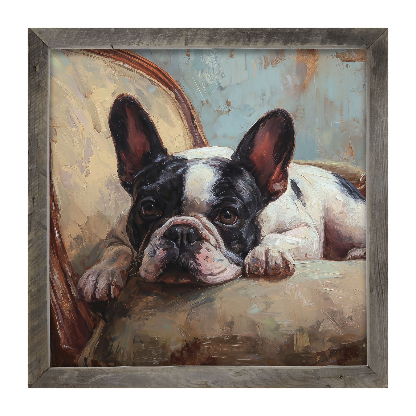Armchair with Black and White French Bulldog - Framed Art