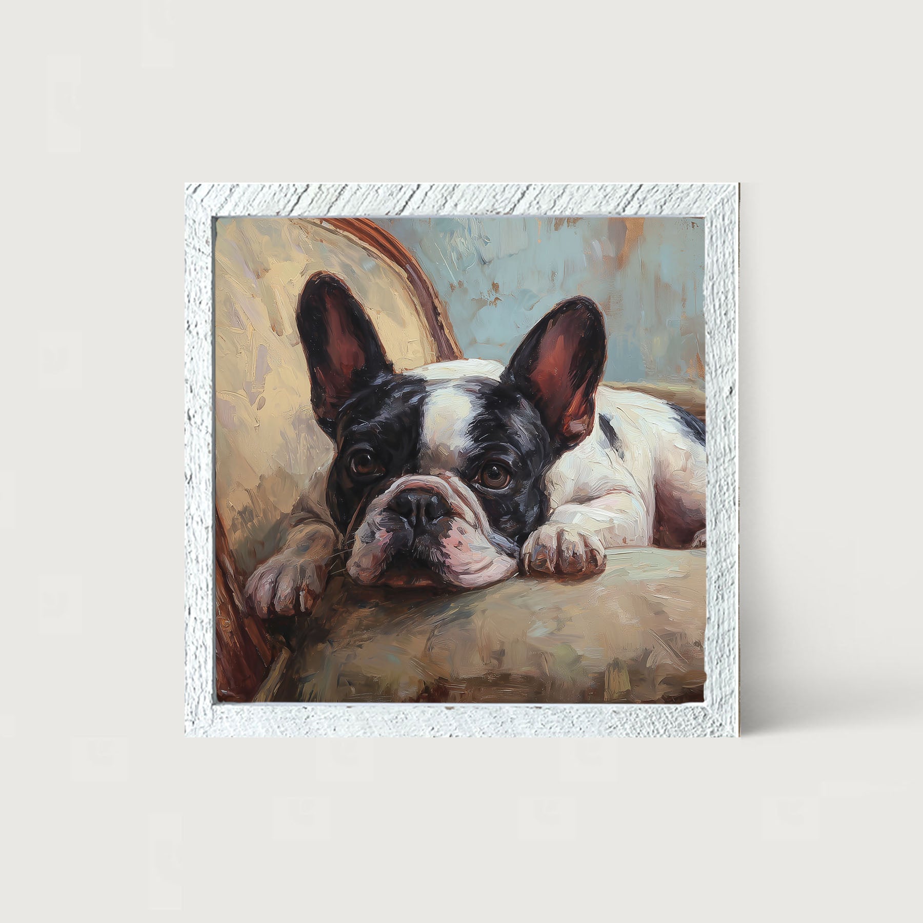 Armchair with Black and White French Bulldog