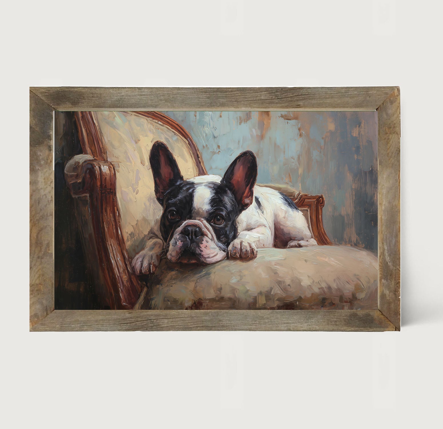 Armchair with Black and White French Bulldog