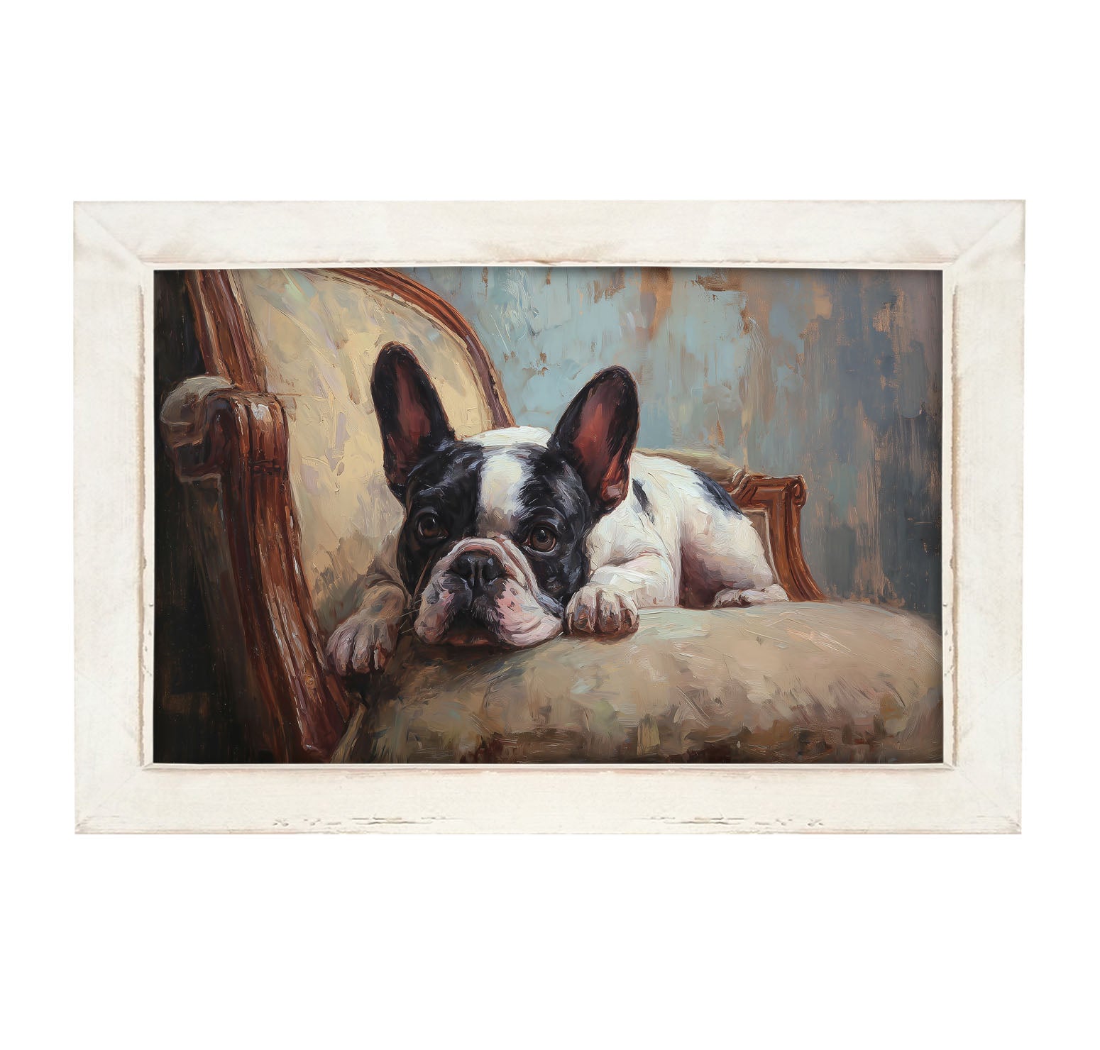 Armchair with Black and White French Bulldog - Framed Art