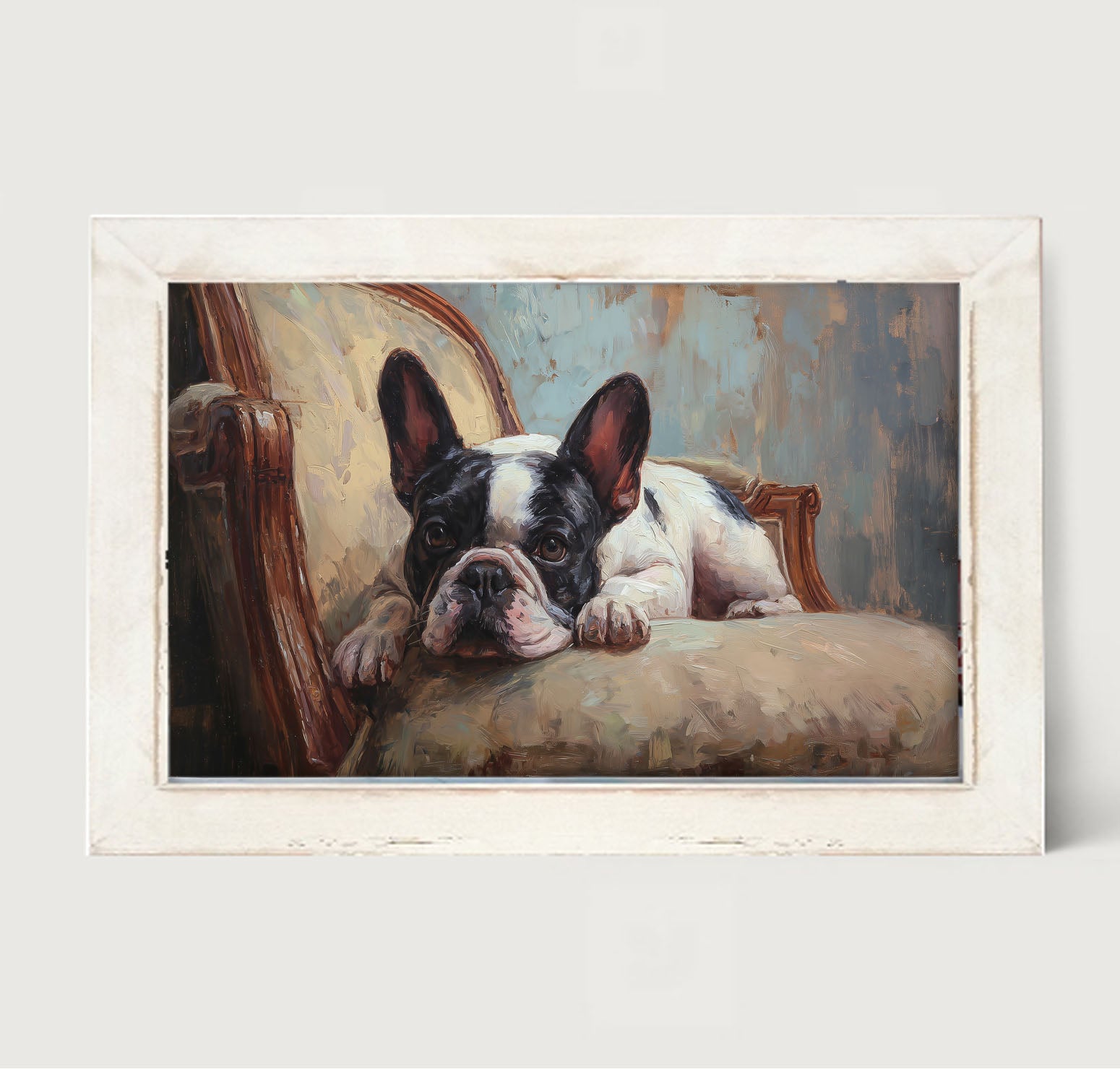 Armchair with Black and White French Bulldog
