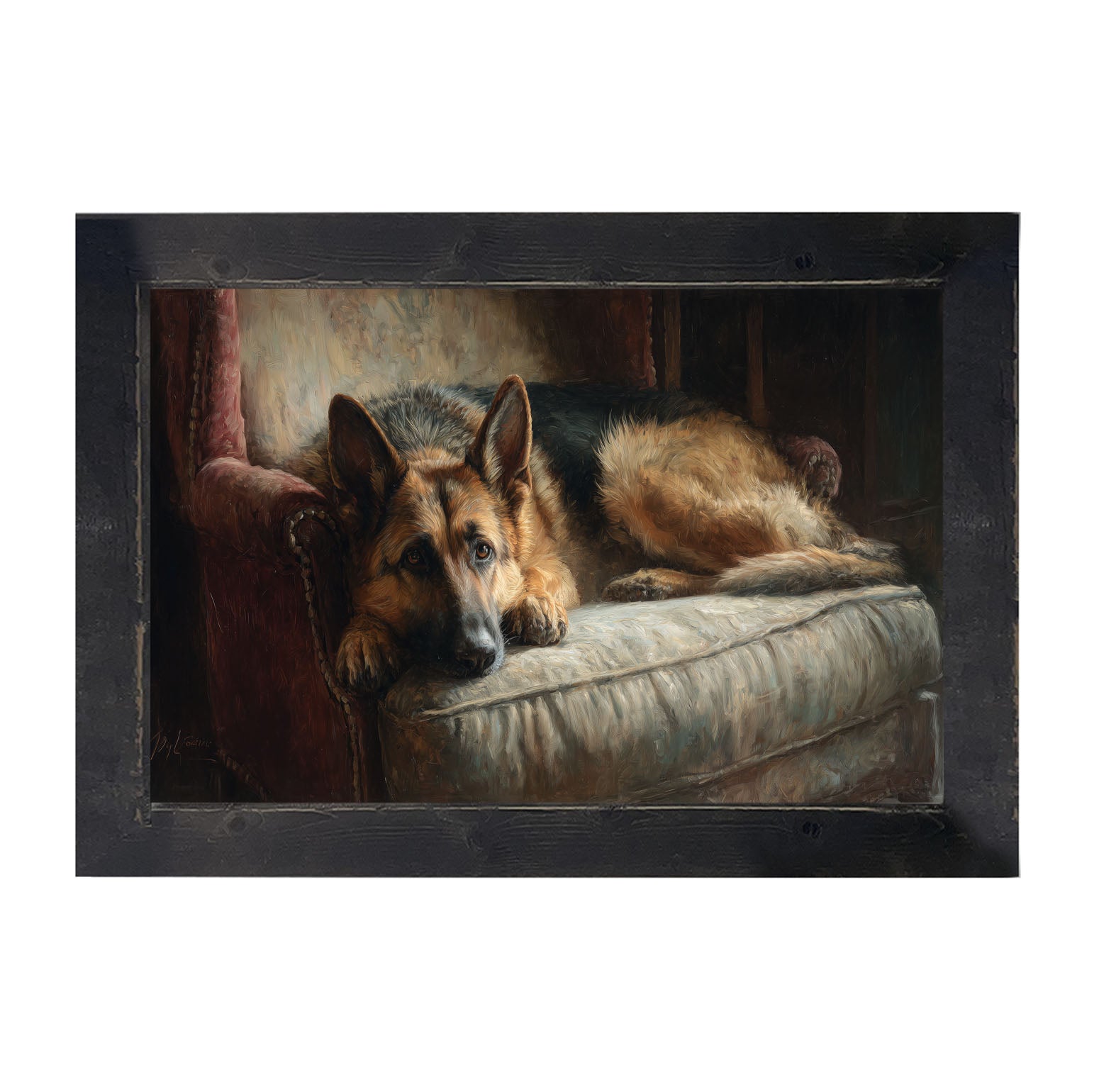 Armchair with German Shepard - Framed Art
